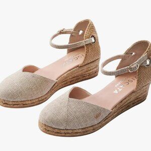 Viscata Pubol Espadrille Canvas Low Wedges Gold 40 New In Box